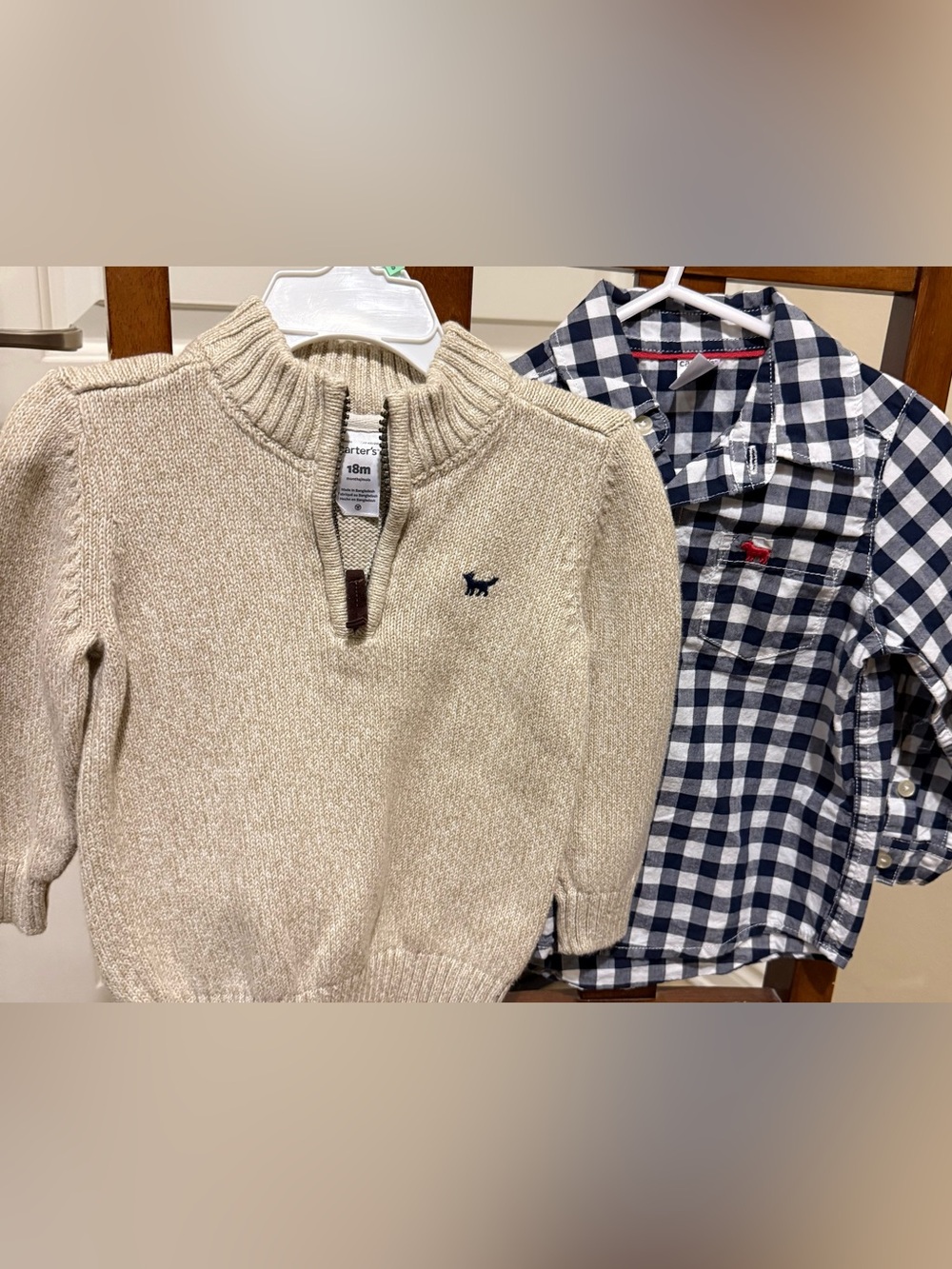 Carter's Beige Knit Half-Zip Sweater with Navy Fox Embroidery